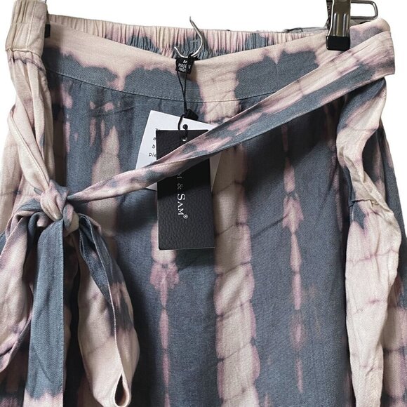 SIM & SAM Boho Midi Skirt S/M Gray Pink Rayon Ruffle NWT - Picture 2 of 11